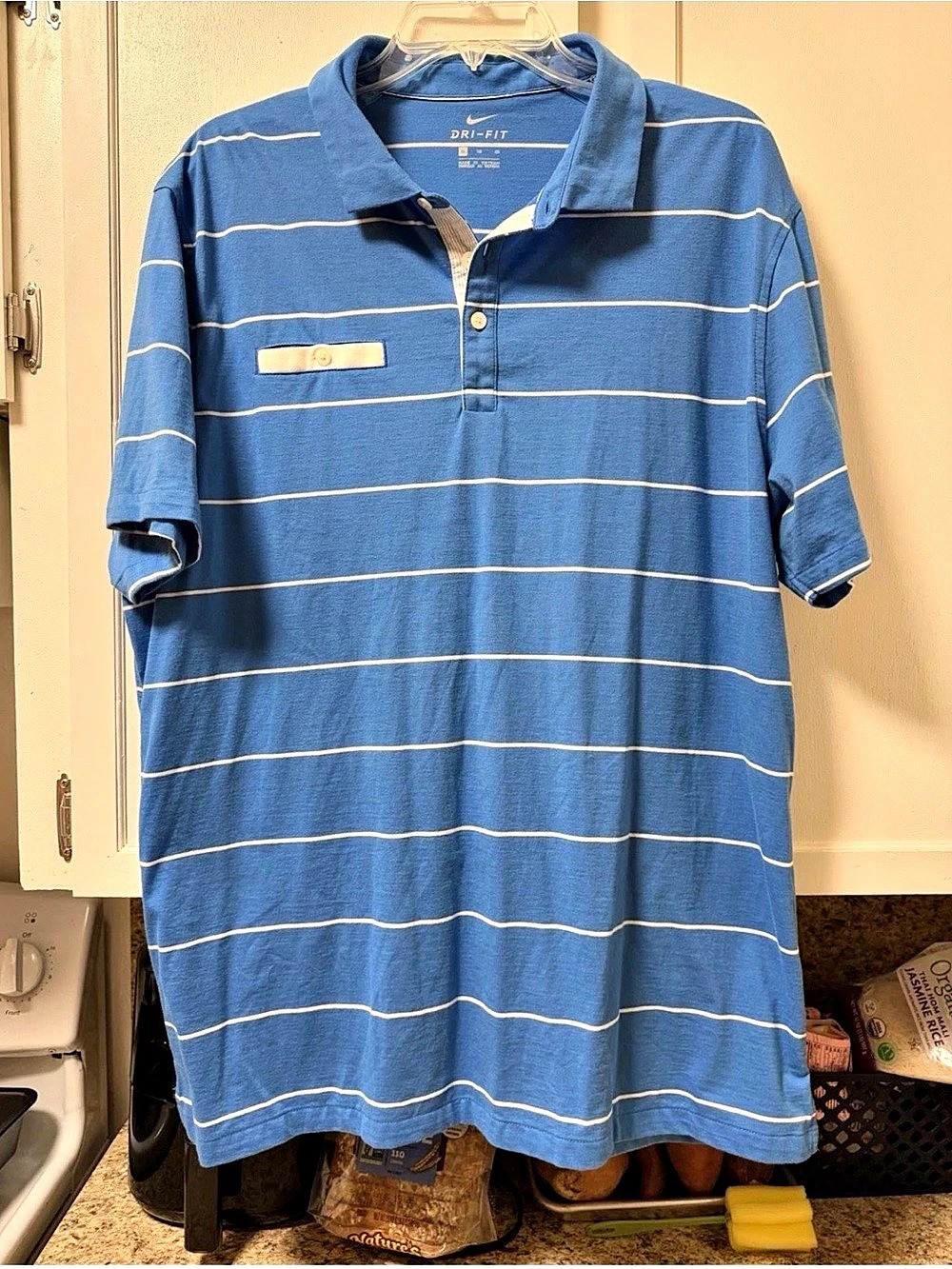 Nike Dri-FIT Striped Polo Blue & White XL
